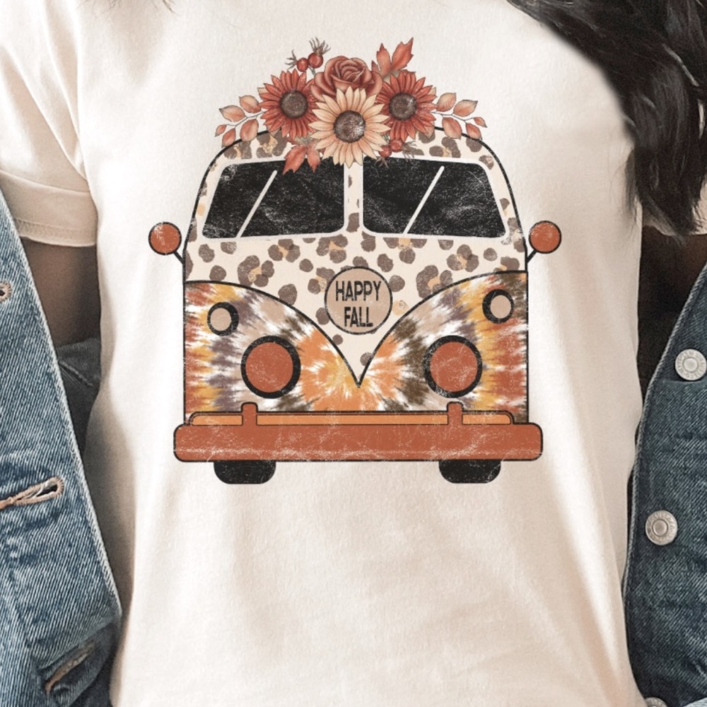 COPY - Leopard Floral Fall VW Bus Graphic T-shirt